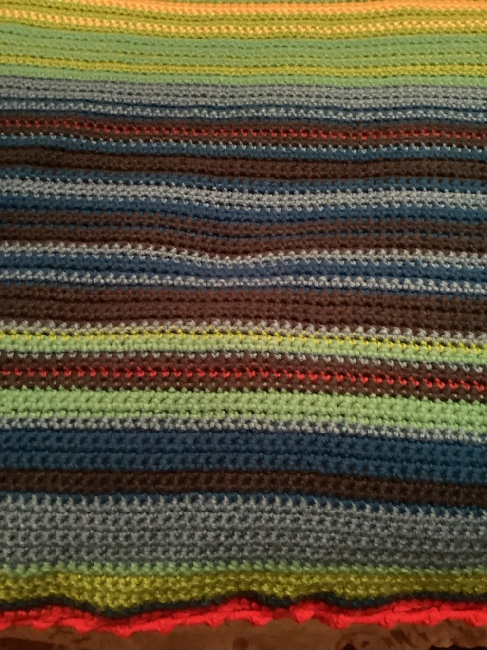 Multicolor Striped Crochet Bed Throw - Rainbow Colors 57” x 88”